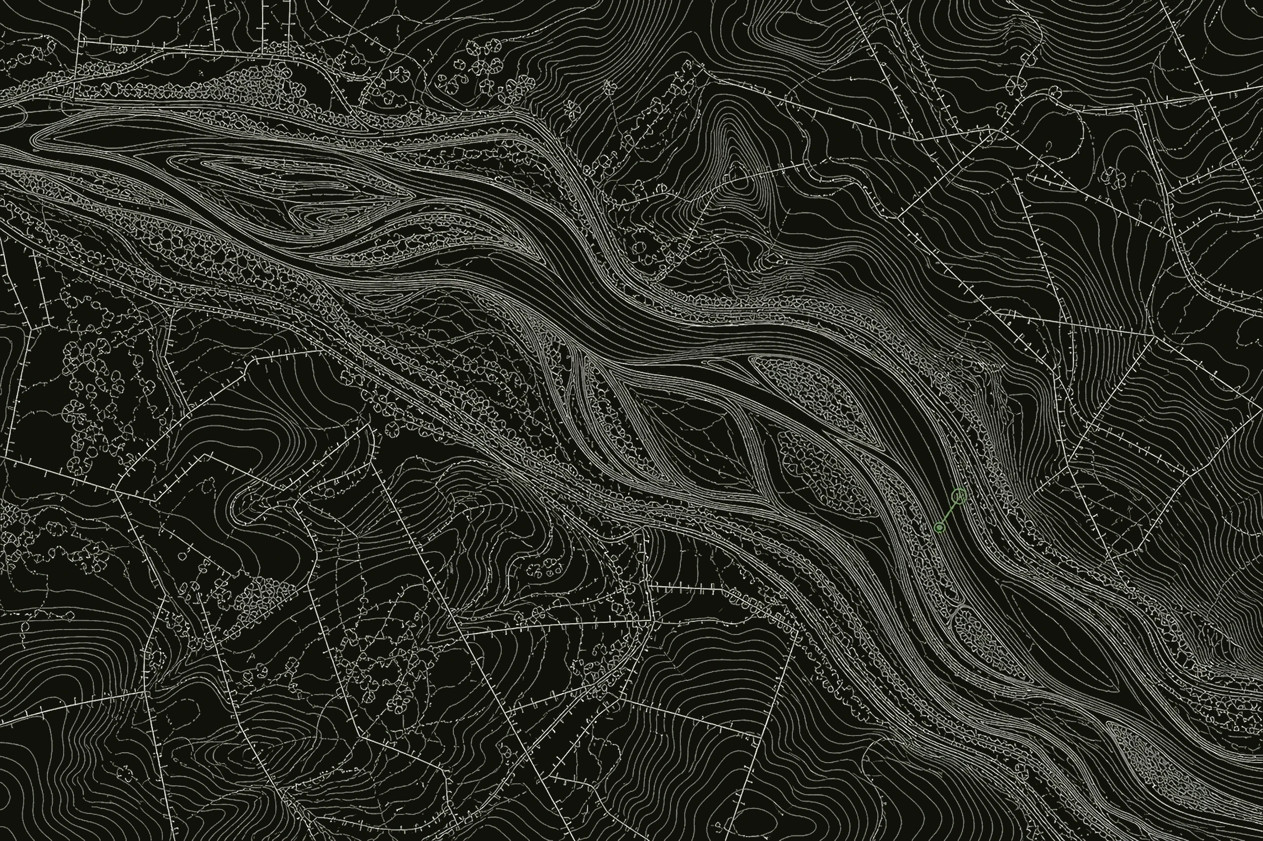 Full-width contour banner of a watershed with flow-node accent